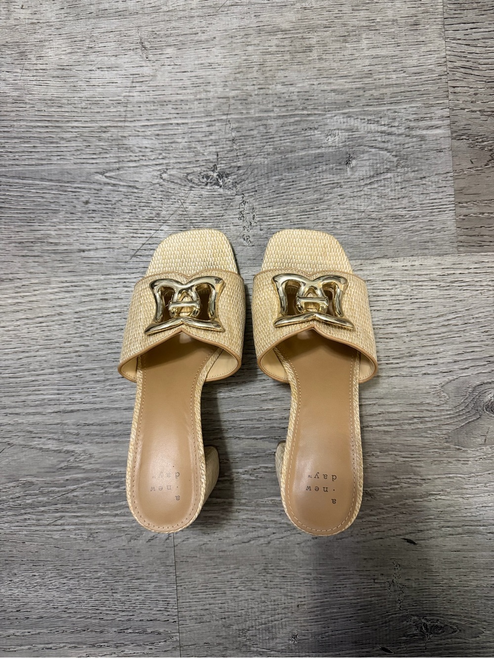 A New Day Raffia Block Heel with Gold Hardware